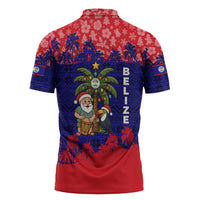 Belize Christmas Zipper Polo Shirt with Santa Toucan Palm Tree and Tribal Holiday Pattern - Wonder Print Shop