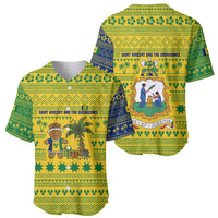 Saint Vincent and the Grenadines Christmas Baseball Jersey with Gingerbread Boy Palm Tree and Traditional Pattern - Wonder Print Shop