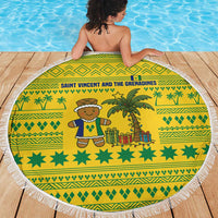 Saint Vincent and the Grenadines Christmas Beach Blanket with Gingerbread Boy Palm Tree and Traditional Pattern - Wonder Print Shop