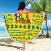 Saint Vincent and the Grenadines Christmas Beach Blanket with Gingerbread Boy Palm Tree and Traditional Pattern - Wonder Print Shop