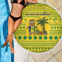 Saint Vincent and the Grenadines Christmas Beach Blanket with Gingerbread Boy Palm Tree and Traditional Pattern - Wonder Print Shop