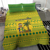 Saint Vincent and the Grenadines Christmas Bedding Set with Gingerbread Boy Palm Tree and Traditional Pattern - Wonder Print Shop