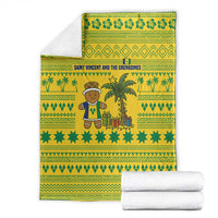Saint Vincent and the Grenadines Christmas Blanket with Gingerbread Boy Palm Tree and Traditional Pattern - Wonder Print Shop