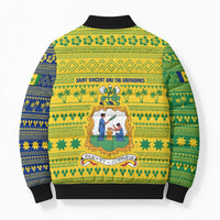 Saint Vincent and the Grenadines Christmas Bomber Puffer Jacket with Gingerbread Boy Palm Tree and Traditional Pattern - Wonder Print Shop