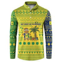 Saint Vincent and the Grenadines Christmas Button Sweatshirt with Gingerbread Boy Palm Tree and Traditional Pattern - Wonder Print Shop