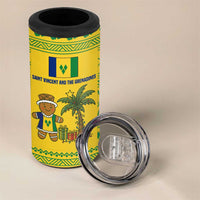 Saint Vincent and the Grenadines Christmas 4 in 1 Can Cooler Tumbler with Gingerbread Boy Palm Tree and Traditional Pattern - Wonder Print Shop