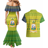 Saint Vincent and the Grenadines Christmas Couples Matching Mermaid Dress and Hawaiian Shirt with Gingerbread Boy Palm Tree and Traditional Pattern - Wonder Print Shop