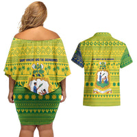 Saint Vincent and the Grenadines Christmas Couples Matching Off Shoulder Short Dress and Hawaiian Shirt with Gingerbread Boy Palm Tree and Traditional Pattern - Wonder Print Shop