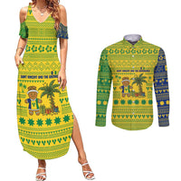 Saint Vincent and the Grenadines Christmas Couples Matching Summer Maxi Dress and Long Sleeve Button Shirt with Gingerbread Boy Palm Tree and Traditional Pattern - Wonder Print Shop