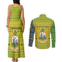 Saint Vincent and the Grenadines Christmas Couples Matching Tank Maxi Dress and Long Sleeve Button Shirt with Gingerbread Boy Palm Tree and Traditional Pattern - Wonder Print Shop