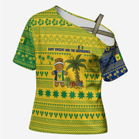 Saint Vincent and the Grenadines Christmas Cross Shoulder Shirt with Gingerbread Boy Palm Tree and Traditional Pattern - Wonder Print Shop