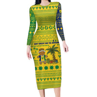 Saint Vincent and the Grenadines Christmas Family Matching Long Sleeve Bodycon Dress and Hawaiian Shirt with Gingerbread Boy Palm Tree and Traditional Pattern - Wonder Print Shop
