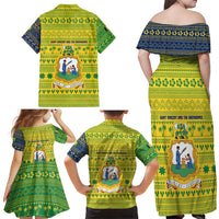 Saint Vincent and the Grenadines Christmas Family Matching Off Shoulder Maxi Dress and Hawaiian Shirt with Gingerbread Boy Palm Tree and Traditional Pattern - Wonder Print Shop