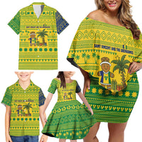 Saint Vincent and the Grenadines Christmas Family Matching Off Shoulder Short Dress and Hawaiian Shirt with Gingerbread Boy Palm Tree and Traditional Pattern - Wonder Print Shop