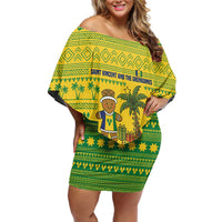 Saint Vincent and the Grenadines Christmas Family Matching Off Shoulder Short Dress and Hawaiian Shirt with Gingerbread Boy Palm Tree and Traditional Pattern - Wonder Print Shop