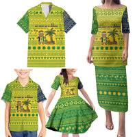 Saint Vincent and the Grenadines Christmas Family Matching Puletasi and Hawaiian Shirt with Gingerbread Boy Palm Tree and Traditional Pattern - Wonder Print Shop
