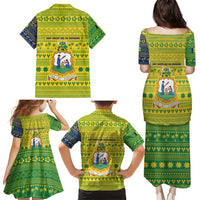 Saint Vincent and the Grenadines Christmas Family Matching Puletasi and Hawaiian Shirt with Gingerbread Boy Palm Tree and Traditional Pattern - Wonder Print Shop