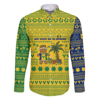 Saint Vincent and the Grenadines Christmas Family Matching Puletasi and Hawaiian Shirt with Gingerbread Boy Palm Tree and Traditional Pattern - Wonder Print Shop