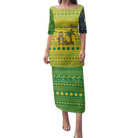 Saint Vincent and the Grenadines Christmas Family Matching Puletasi and Hawaiian Shirt with Gingerbread Boy Palm Tree and Traditional Pattern - Wonder Print Shop