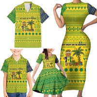 Saint Vincent and the Grenadines Christmas Family Matching Short Sleeve Bodycon Dress and Hawaiian Shirt with Gingerbread Boy Palm Tree and Traditional Pattern - Wonder Print Shop