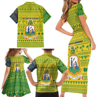 Saint Vincent and the Grenadines Christmas Family Matching Short Sleeve Bodycon Dress and Hawaiian Shirt with Gingerbread Boy Palm Tree and Traditional Pattern - Wonder Print Shop