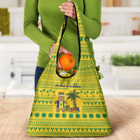 Saint Vincent and the Grenadines Christmas Grocery Bag with Gingerbread Boy Palm Tree and Traditional Pattern - Wonder Print Shop