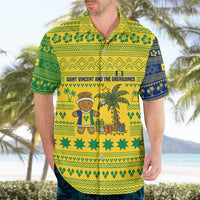 Saint Vincent and the Grenadines Christmas Hawaiian Shirt with Gingerbread Boy Palm Tree and Traditional Pattern - Wonder Print Shop