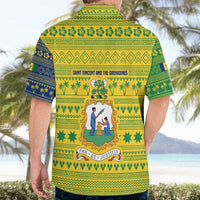 Saint Vincent and the Grenadines Christmas Hawaiian Shirt with Gingerbread Boy Palm Tree and Traditional Pattern - Wonder Print Shop