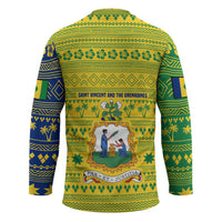 Saint Vincent and the Grenadines Christmas Hockey Jersey with Gingerbread Boy Palm Tree and Traditional Pattern - Wonder Print Shop