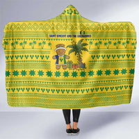 Saint Vincent and the Grenadines Christmas Hooded Blanket with Gingerbread Boy Palm Tree and Traditional Pattern - Wonder Print Shop