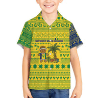 Saint Vincent and the Grenadines Christmas Kid Hawaiian Shirt with Gingerbread Boy Palm Tree and Traditional Pattern - Wonder Print Shop