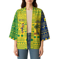 Saint Vincent and the Grenadines Christmas Kimono with Gingerbread Boy Palm Tree and Traditional Pattern - Wonder Print Shop