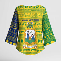 Saint Vincent and the Grenadines Christmas Kimono Sleeve Blouse with Gingerbread Boy Palm Tree and Traditional Pattern - Wonder Print Shop