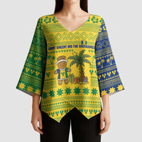 Saint Vincent and the Grenadines Christmas Kimono Sleeve Blouse with Gingerbread Boy Palm Tree and Traditional Pattern - Wonder Print Shop