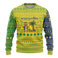 Saint Vincent and the Grenadines Christmas Ugly Christmas Sweater with Gingerbread Boy Palm Tree and Traditional Pattern - Wonder Print Shop