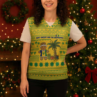 Saint Vincent and the Grenadines Christmas Knitted V-Neck Vest with Gingerbread Boy Palm Tree and Traditional Pattern - Wonder Print Shop