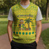 Saint Vincent and the Grenadines Christmas Knitted V-Neck Vest with Gingerbread Boy Palm Tree and Traditional Pattern - Wonder Print Shop