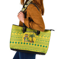 Saint Vincent and the Grenadines Christmas Leather Tote Bag with Gingerbread Boy Palm Tree and Traditional Pattern - Wonder Print Shop