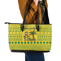 Saint Vincent and the Grenadines Christmas Leather Tote Bag with Gingerbread Boy Palm Tree and Traditional Pattern - Wonder Print Shop