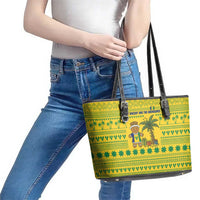 Saint Vincent and the Grenadines Christmas Leather Tote Bag with Gingerbread Boy Palm Tree and Traditional Pattern - Wonder Print Shop