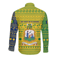 Saint Vincent and the Grenadines Christmas Long Sleeve Button Shirt with Gingerbread Boy Palm Tree and Traditional Pattern - Wonder Print Shop