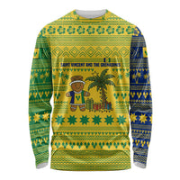 Saint Vincent and the Grenadines Christmas Long Sleeve Shirt with Gingerbread Boy Palm Tree and Traditional Pattern - Wonder Print Shop