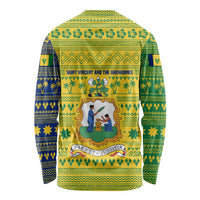 Saint Vincent and the Grenadines Christmas Long Sleeve Shirt with Gingerbread Boy Palm Tree and Traditional Pattern - Wonder Print Shop