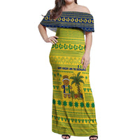 Saint Vincent and the Grenadines Christmas Off Shoulder Maxi Dress with Gingerbread Boy Palm Tree and Traditional Pattern - Wonder Print Shop