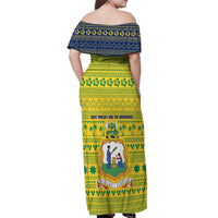 Saint Vincent and the Grenadines Christmas Off Shoulder Maxi Dress with Gingerbread Boy Palm Tree and Traditional Pattern - Wonder Print Shop