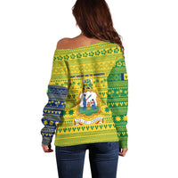 Saint Vincent and the Grenadines Christmas Off Shoulder Sweater with Gingerbread Boy Palm Tree and Traditional Pattern - Wonder Print Shop
