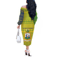 Saint Vincent and the Grenadines Christmas Off The Shoulder Long Sleeve Dress with Gingerbread Boy Palm Tree and Traditional Pattern - Wonder Print Shop