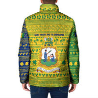 Saint Vincent and the Grenadines Christmas Padded Jacket with Gingerbread Boy Palm Tree and Traditional Pattern - Wonder Print Shop