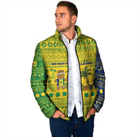 Saint Vincent and the Grenadines Christmas Padded Jacket with Gingerbread Boy Palm Tree and Traditional Pattern - Wonder Print Shop