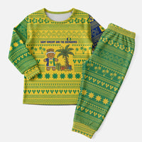 Saint Vincent and the Grenadines Christmas Pajama Set with Gingerbread Boy Palm Tree and Traditional Pattern - Wonder Print Shop